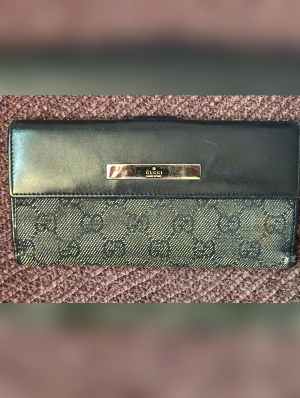 Vintage Gucci GG Canvas Black Leather Long Wallet
